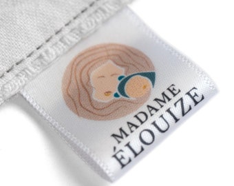 Etiquetas de cetim branco de 25 mm para costurar, etiquetas de tecido personalizáveis, etiquetas sob medida, etiquetas de cuidados.