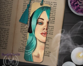 Headphone Fairy Bookmark / Faerie Art / Fantasy Art / Music Lover Gifts / Bookmarker / Book Accessories / Teal Hair Girl / Faery Portrait