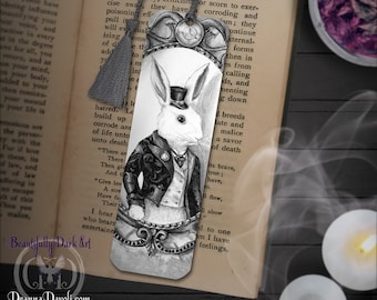 White Rabbit Bookmark / Alice In Wonderland / Book Lovers / Reader Gifts / Bunny / Lewis Carroll / Fairy Tale / Fantasy Art / Steampunk