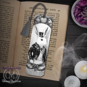 White Rabbit Bookmark / Alice In Wonderland / Book Lovers / Reader Gifts / Bunny / Lewis Carroll / Fairy Tale / Fantasy Art / Steampunk image 1