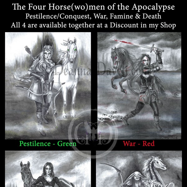 Four Horsemen of the Apocalypse / Pestilence Conquest War Famine Death / 4 Horsewoman / Dark Fantasy Art Print / Gothic Decor / Horse