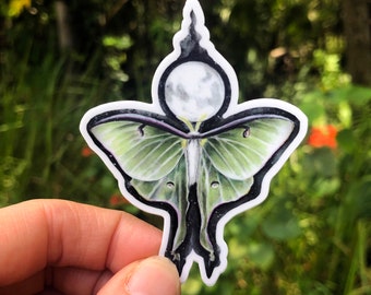 Luna Moth Sticker / Stickers for Hydroflask / Witchy Gifts / Full Moon / Waterproof / Witchcraft / Car Decal / Skull Moth / Gothic Art