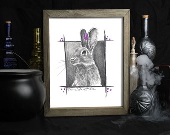 Purple Lunar Bunny / Art Print / Rabbit Gifts / Bunny Portrait / Celestial Bunny / Crescent Moon / Kids Room / Wall Decor / Cute Animal