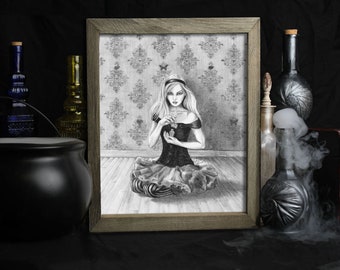 Alice In Wonderland Art / Alice Art Print /  Fairy Tale / Wall Art /  Through The Looking Glass /  Drink Me / Lewis Carroll / Quotes