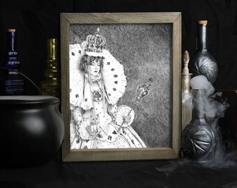 White Queen / Alice In Wonderland Art Print / Through The Looking Glass / Royal / Kitten / Regal / Lewis Carroll / Through The Looking Glass