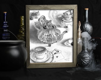 Dormouse / Alice in Wonderland Art Print / Gothic Decor / Fairy Tale / Victorian / Wall Art / Mouse / Mice / Tea Party Teapot Lewis Carroll