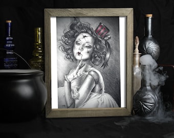 Garnet / January Birthstone / Art Print / Broken Doll / Creepy / Carnival / Marionette / Ballet /  Gothic Decor / Victorian / Dancer