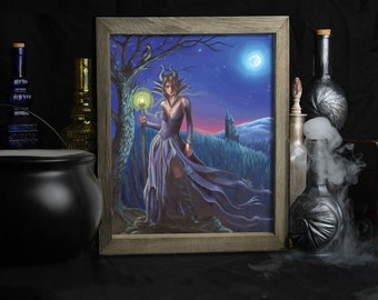 Maleficent Art Print / Sleeping Beauty / Villain / Fantasy Art / Fairy Tale / Gothic Decor / Painting / Wall Art / Evil Fairy / Kids Room