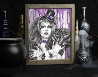 Amethyst / February Birthstone Art Print / Broken Doll / Creepy Doll / Carnival Doll / Gothic Decor / Purple / Marionette / Wall Art