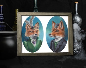 Fox Art Print / Mr Fox Mrs Fox Couple / Victorian Portraits / Fantasy Art / Anthropomorphic Animal / Foxes in Clothes / Kids Room / Fox Gift