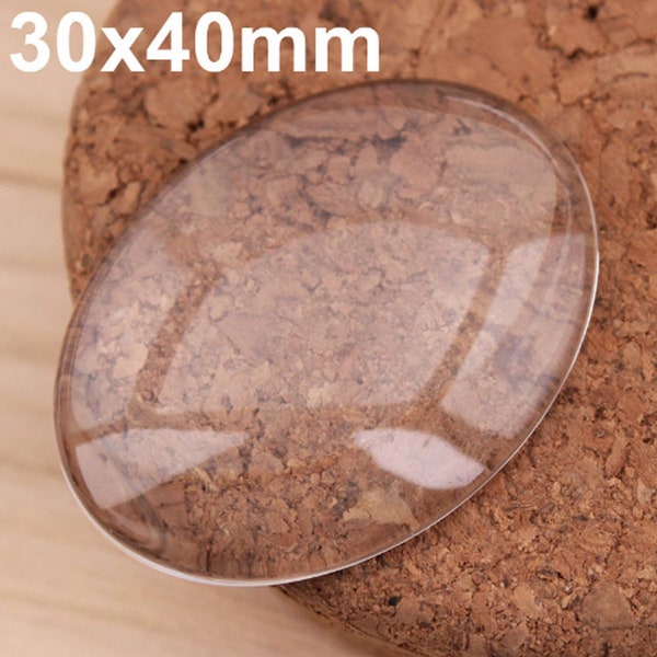 Cabochon en verre transparent 30x40mm dos plat LOT 20 - pour pendentifs camées, bijoux photo, bagues colliers - 1 3/16" x 1 9/16" pouce