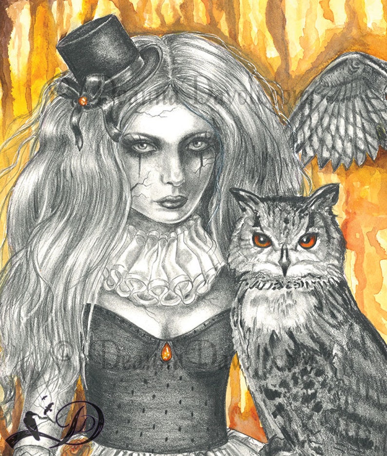 Topaz / November Birthstone / Art Print / Broken Doll / Eagle Owl / Carnival / Gothic Decor / Owl Gifts / Owl Lovers / Marionette image 5