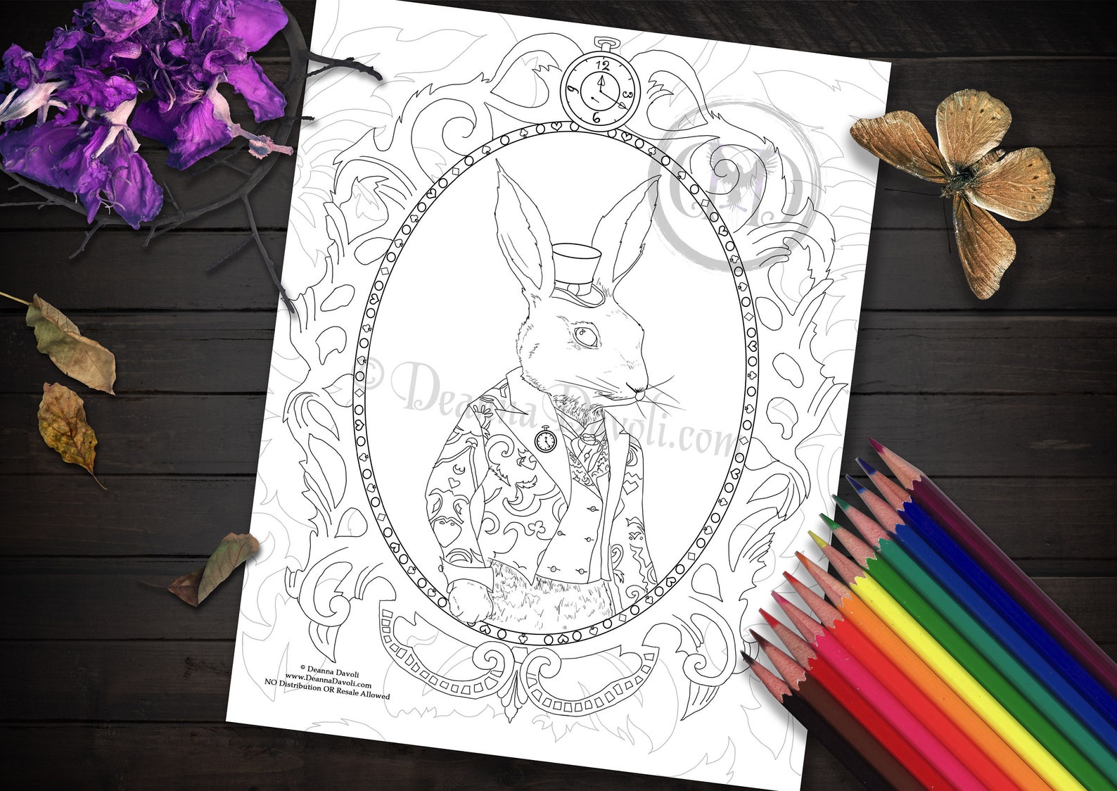 White Rabbit Coloring Page Alice in Wonderland Coloring Page | Etsy