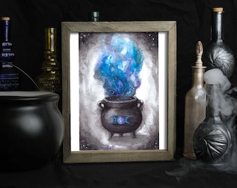 Triple Goddess Cauldron Art Print / Spooky / Fantasy Art / Gothic Decor / Halloween / Witchy Home Decor / Wiccan Gifts / Astral Witch