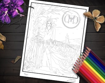 Maleficent Coloring Page Fairy Tale Art Printable Coloring Page Sleeping Beauty Coloring Page Raven JPG Adult Coloring Page