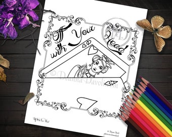 Alice In Wonderland Coloring Page / Off With Your Head / Printable / Digital Download / JPG Adult Coloring Pages / Wonderland Quotes