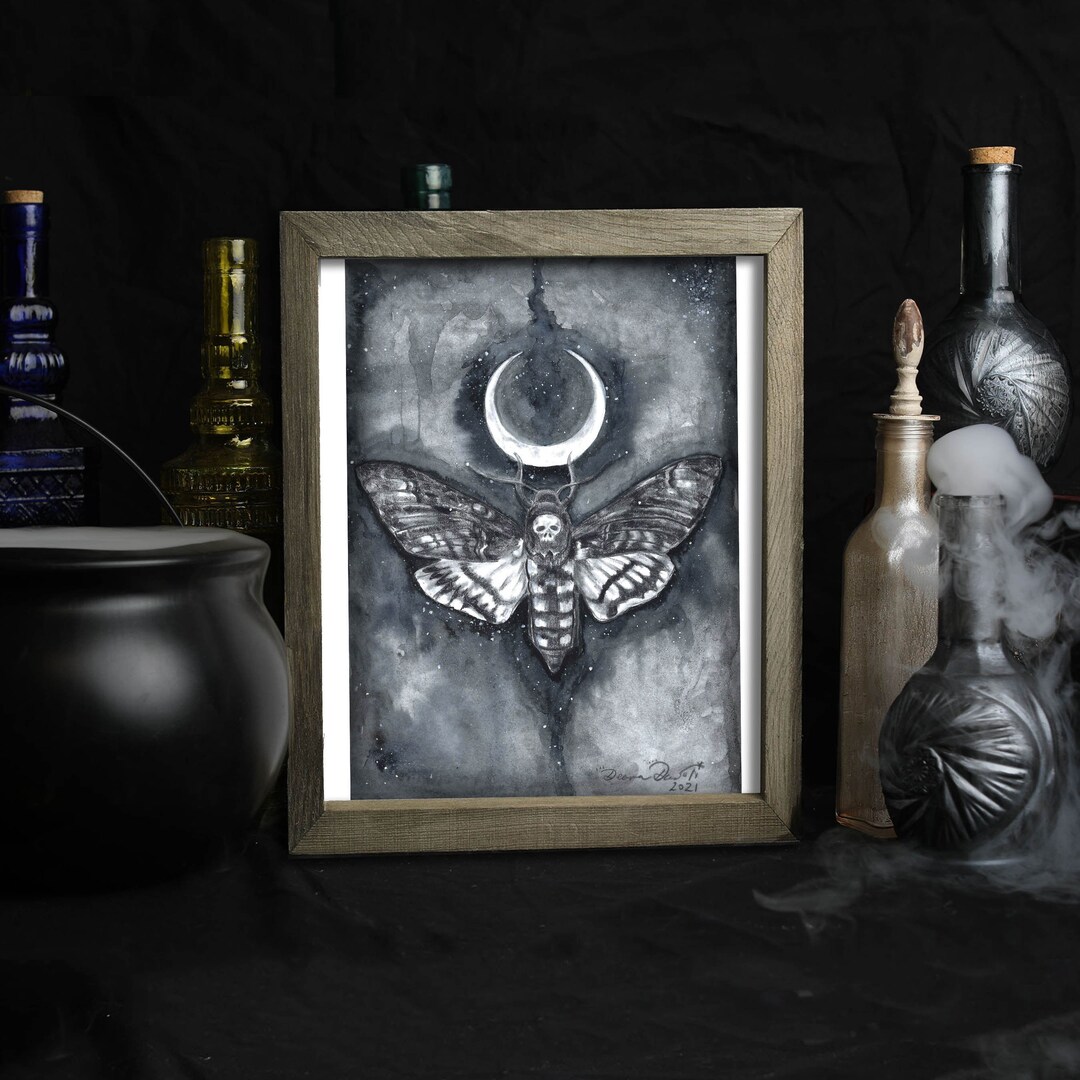 Moon Phase Wall Decor / Death Moth Art Print / Crescent Moon ...