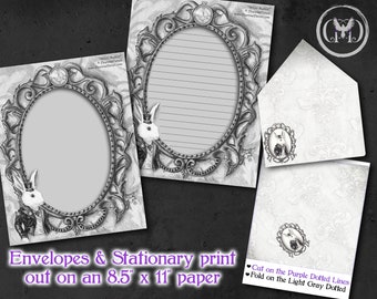 White Rabbit Stationery Set / Alice in Wonderland / Printable Envelopes / Writing Paper Kit / DIY / Instant Download / Digital Card