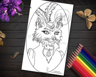 Fox Coloring Page Fox Art Printable Coloring Page Animal Coloring Page Mrs Fox JPG Adult Coloring Page