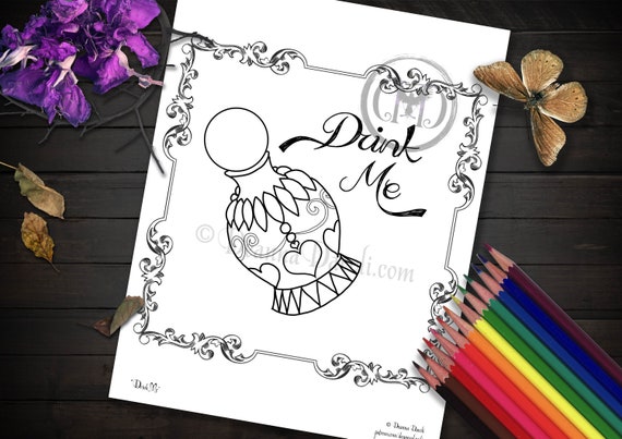 Alice In Wonderland Coloring Page Drink Me Printable Etsy