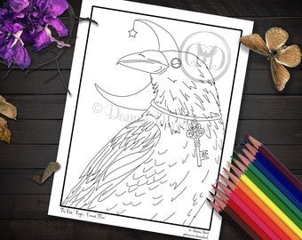 Raven Coloring Page Crow Art Printable Coloring Page Animal Coloring Page Black Bird JPG Adult Coloring Page