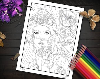 Ace of Cups Coloring Page Mermaid Coloring Page Printable JPG 78 Tarot Coloring Page Adult Coloring Page