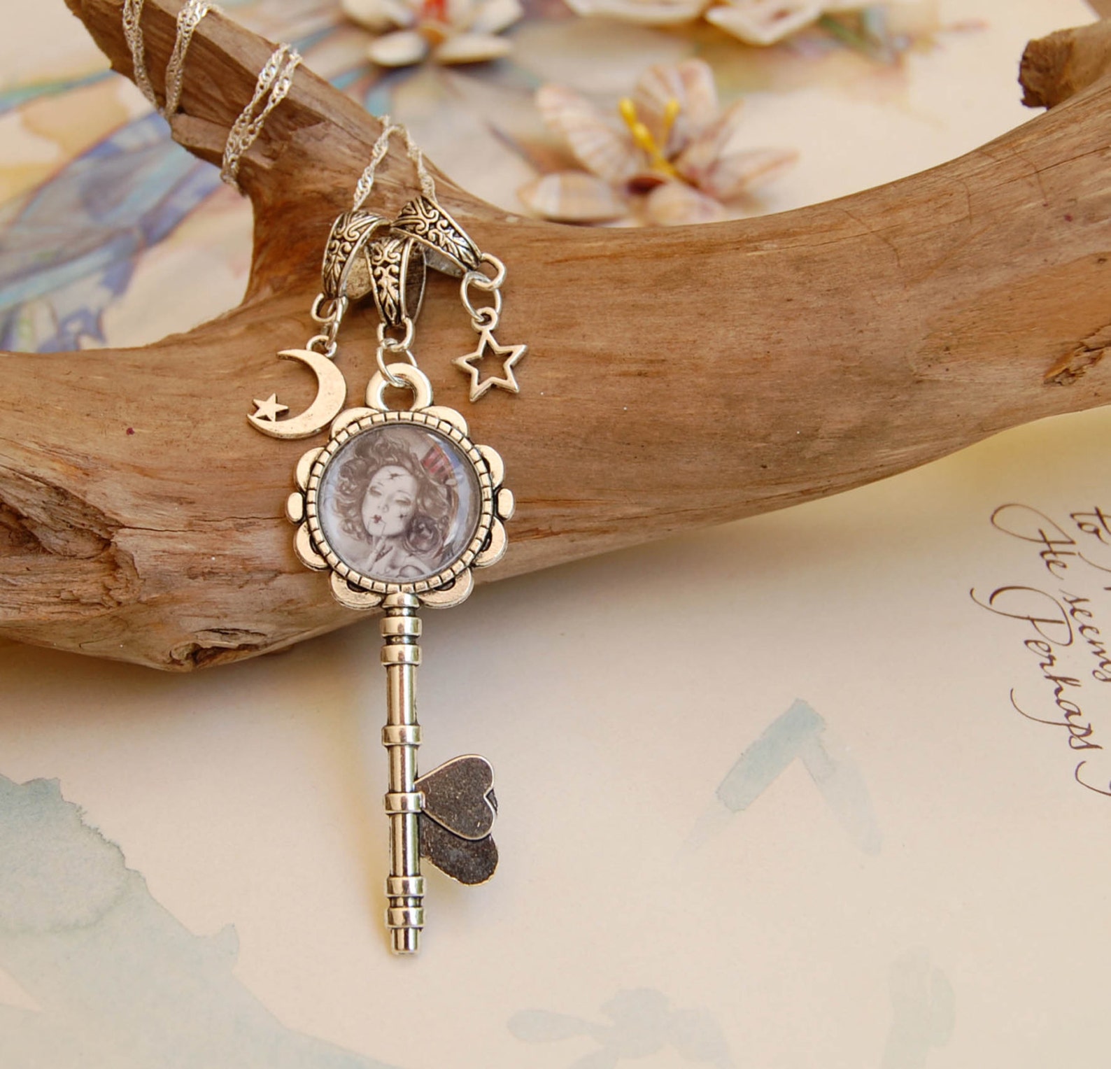 Charm Necklace Key Charm Gothic Jewelry Doll Etsy