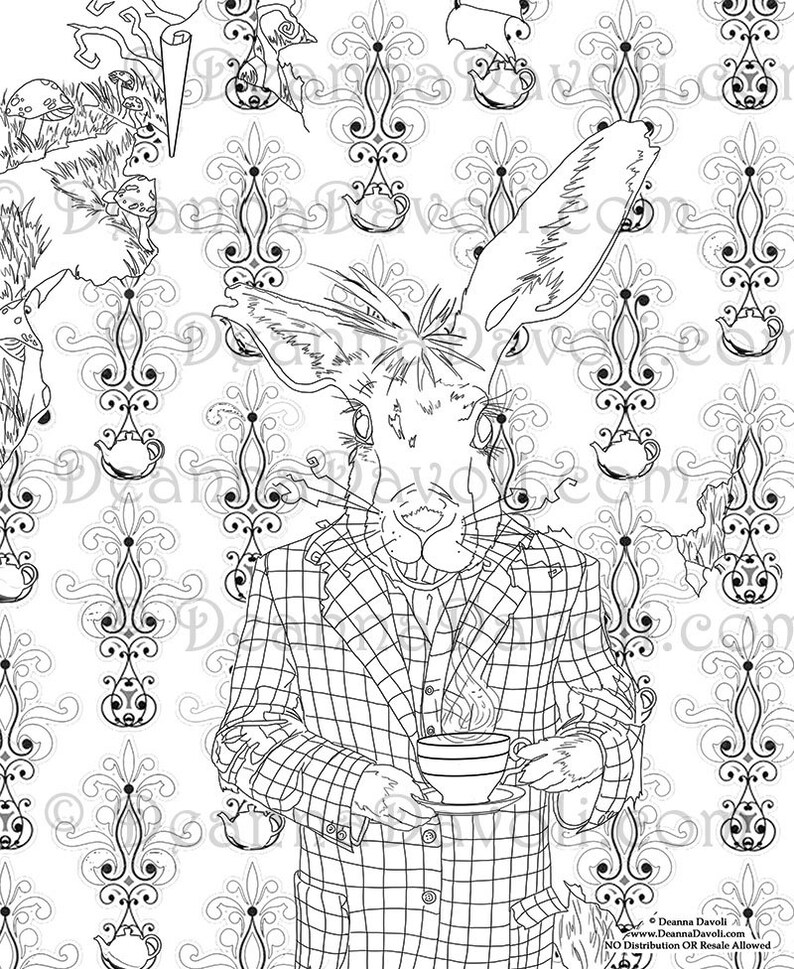 March Hare Coloring Page Alice in Wonderland Printable JPG - Etsy
