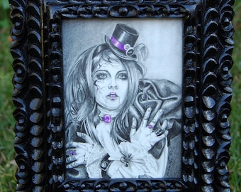 Amethyst Birthstone Broken Doll ORIGINAL Art Original Pencil Drawing Gothic Art