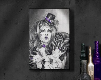 Amethyst / February Birthstone Art / Creepy / Haunted Doll / Wall Art / Limited Edition / Canvas / Giclee / Marionette / Carnival/Mardi Gras