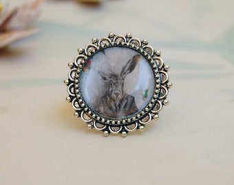 March Hare Ring Victorian Gothic Ring Silver Adjustable Rabbit Ring Gothic Jewelry Alice in Wonderland Ring