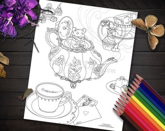 Alice In Wonderland Coloring Page Dormouse Coloring Page Printable JPG Digistamp Mouse Coloring Page Adult Coloring Page