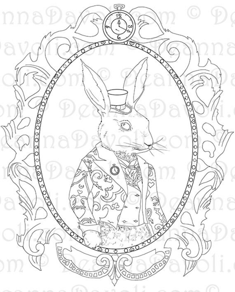 White Rabbit Coloring Page Alice in Wonderland Coloring Page | Etsy