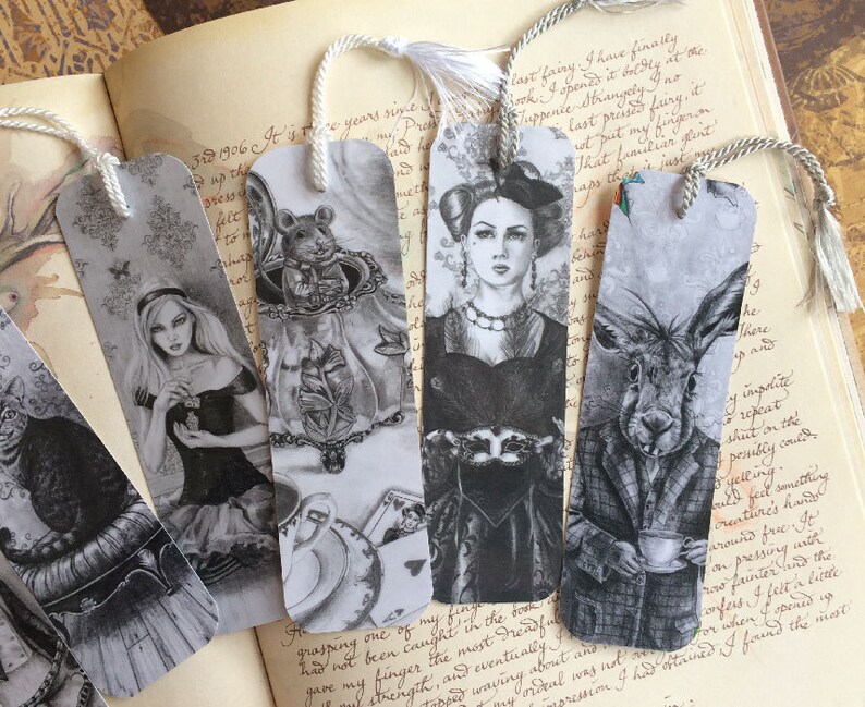 Alice In Wonderland Bookmark Set Queen of Hearts Bookmark Alice Bookmark Mad Hatter Bookmark White Rabbit Bookmark Dormouse Bookmark Cat image 3