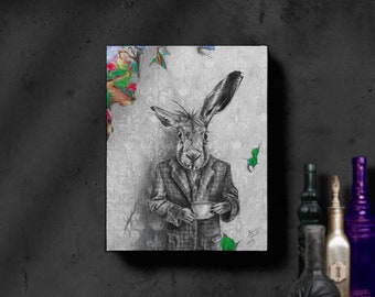 March Hare / Limited Edition Giclee Canvas Print / Alice In Wonderland Art / Fairy Tale / Art Print / Rabbit Gifts / Bunny Lovers /