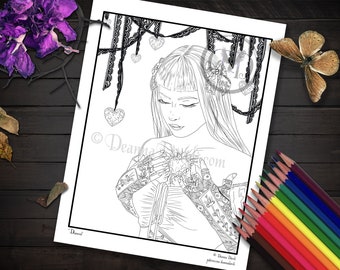 April Birthstone Diamond Broken Heart Coloring Page / Carnival Doll / Printable / Download JPG/ Marionette / Birthday / Black Lace Crystals