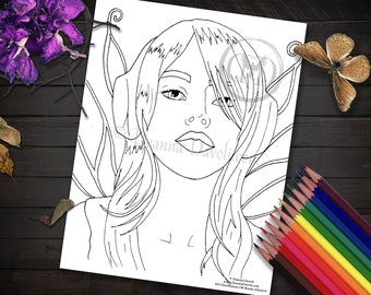 Headphone Fairy Coloring Page Fairy Art Printable Coloring Page Download Coloring Page JPG Adult Coloring Page