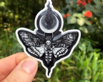 Death Moth Sticker / Stickers for Hydroflask / Witchy Gifts / Crescent Moon / Waterproof / Witchcraft / Car Decal / Skull Moth / Gothic Art