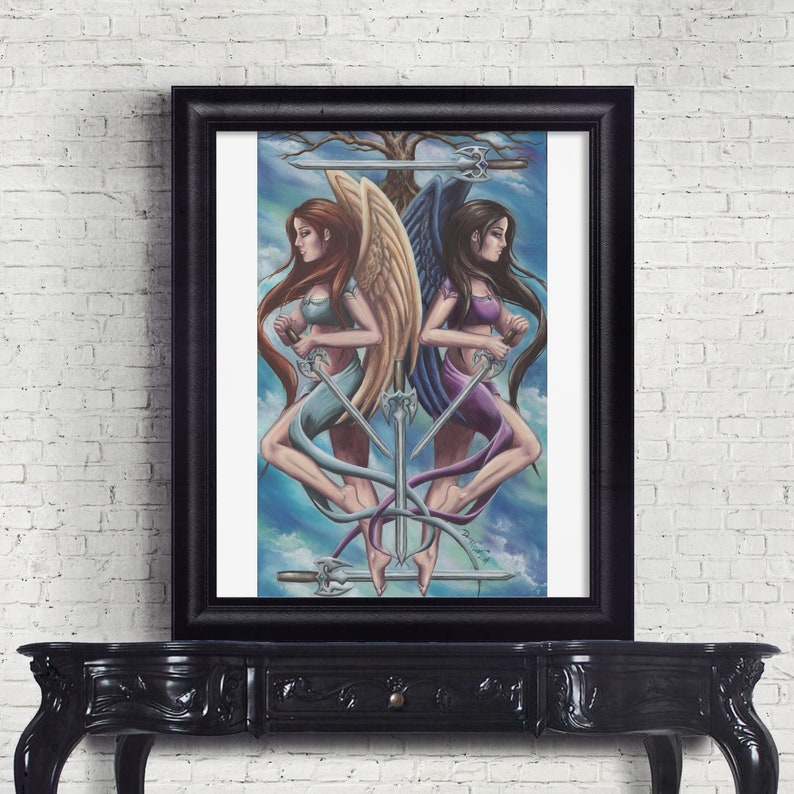 5 of Swords / Art Print / 78 Tarot Art / Warrior Angels / Gothic Decor / Shield Maidens / Protectors / Wall Art / Air Element / Home image 3