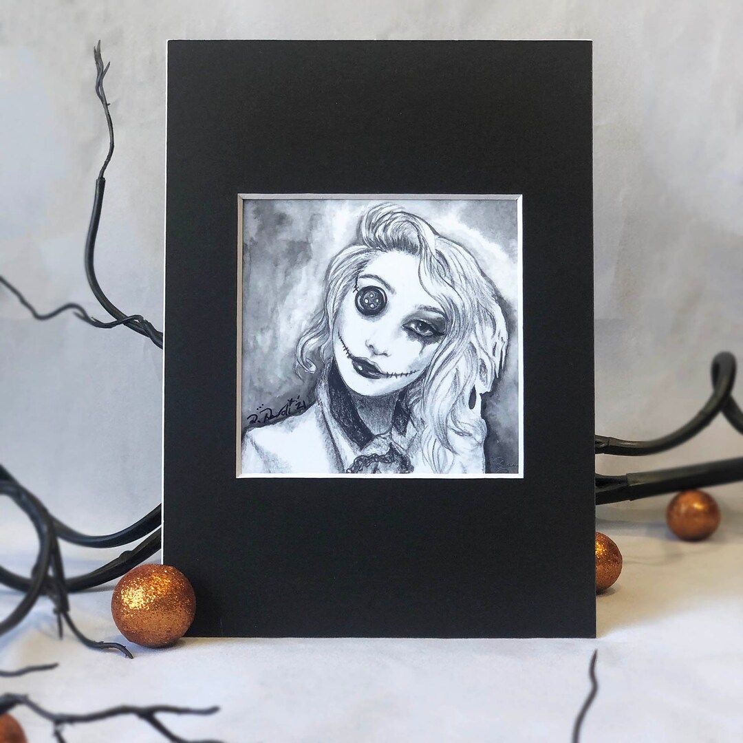Button Eye / Pippsy Pinwheel / Goth Girl / Dead Doll Art / 5x7 Etsy