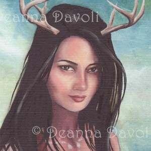 Native American Art Print / Baby Deer Gifts / Deer Woman / Sidhe / Fawn / Deer Lover / Wall Art / American Indian Girl / Antlers Cabin Decor image 6