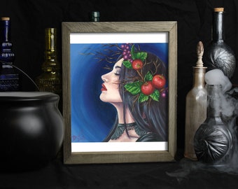 Morgan Le Fay / Art Print / Dark Fantasy Wall Art / Apple Crown / Camelot / Fairy Tale / Celtic Fae Goddess / Witchy Gifts Wiccan Sorceress