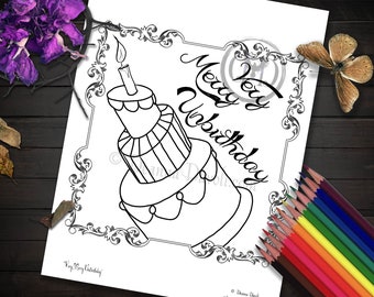 Alice In Wonderland Coloring Page / Very Merry Unbirthday / Printable / Digital Download / Adult Coloring Pages Wonderland Quotes/ Tea Party