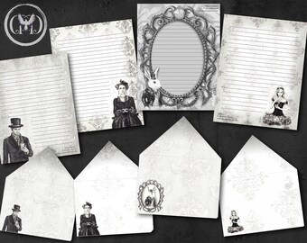 Alice in Wonderland Stationery / Printable Envelopes / Writing Paper / DIY Color Crafting / Instant Download Digital Collage Sheet Lines