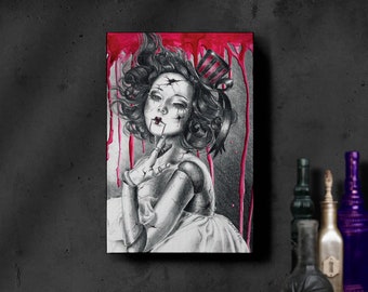 Garnet / January Birthstone Art / Canvas / Wall Art / Creepy / Limited Edition / Giclee / Carnival / Gothic Decor / Haunted Doll / BJD /Red