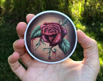 Red Rose Sticker / Bleeding Rose Sticker / Flower Sticker / Vinyl Sticker / Laptop Sticker / Decal Sticker / Die Cut Sticker