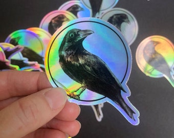 Raven Sticker / Edgar Allen Poe / Holographic / Laptop Sticker / Decal / Halloween / Black Bird / Scrapbooking / Crafts / Journal / Planner