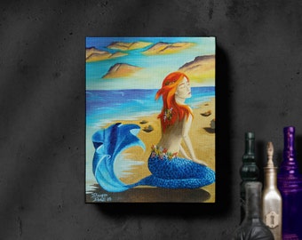 Mermaid Art / Beach Art / Art Canvas Print / Giclee / Wall Art / Siren of the Sea / Nautical Home Decor / Tropical / Sunset / Little Mermaid