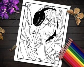 Headphone Fairy Coloring Page Printable Music Fairy Art Printable JPG Adult Coloring Page Digi Stamp Digital Download