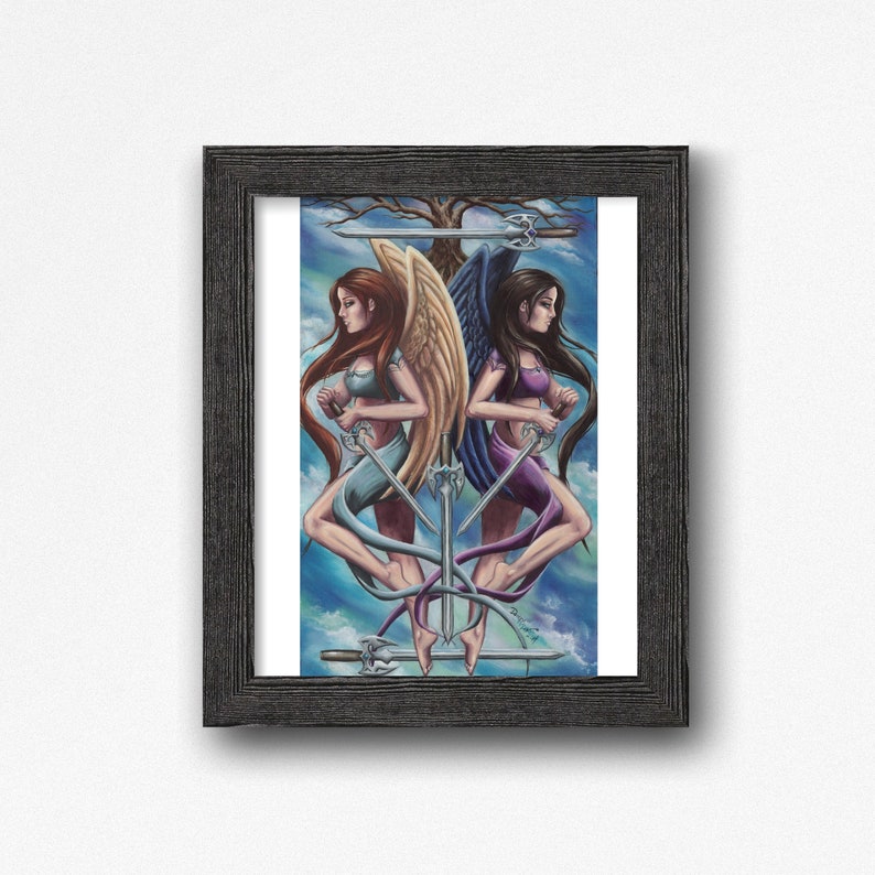 5 of Swords / Art Print / 78 Tarot Art / Warrior Angels / Gothic Decor / Shield Maidens / Protectors / Wall Art / Air Element / Home image 4